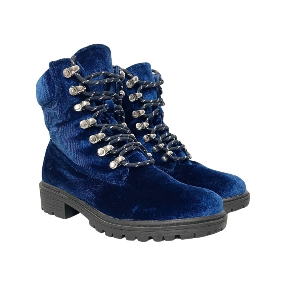 Shoe Republic LA blue velvet combat boots. Women size 5.5. Like new, 7 eyelets